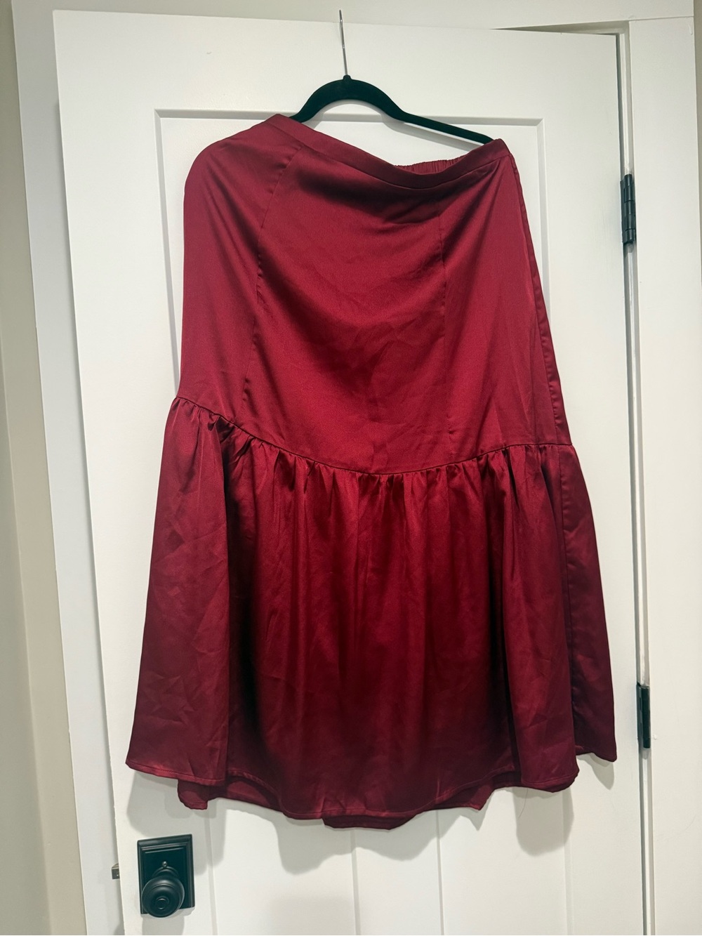 Sugarlips Wine-Red A-Line Tiered Satin Skirt